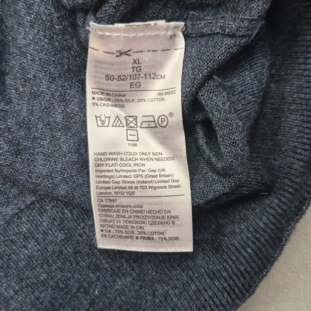 Banana Republic Luxury Blend Preppy Sweater Cotton Silk Cashmere Blue Mens XL